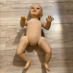 Lifelike Baby Doll w/ Blue Gray Eyes Silicone Arms/Legs & Soft Body